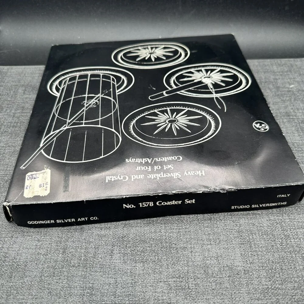 Vtg Godinger Silver Plated Crystal Coasters Starburst Pattern Italy NOS Boxed